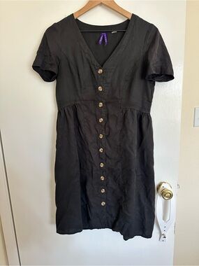 Seraphine Maternity Black Short-Sleeve Button-Front Dress, Size 2